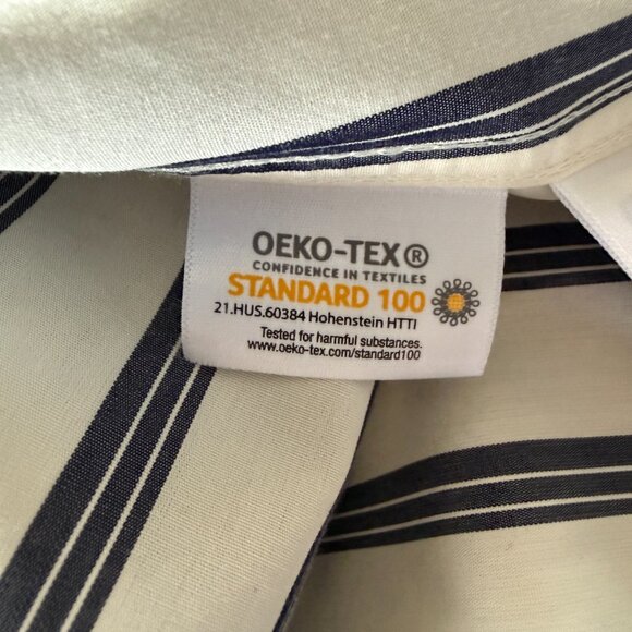 Lands' End Petite XSP 2-4 no iron blue and cream striped button down shirt - Picture 6 of 8